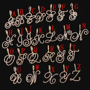 New Cursive Letters Cubic Zirconia Chain Intial Name Necklace Hip Hop Jewelry Gold Silver Color CZ 26 Alphabet Pendant Necklaces