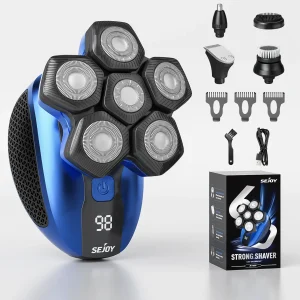 Sejoy JK-1800 Multifunctional Head Shavers for Bald Men 6 Floating Blade Rechargeable Nose Hair Trimmer Grooming Kit