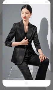 Two-Piece Leaf Print Blazer Pantsuits Set for Women Office Ladies Business Single Buttons Formal Spring Autumn Trousers Suit