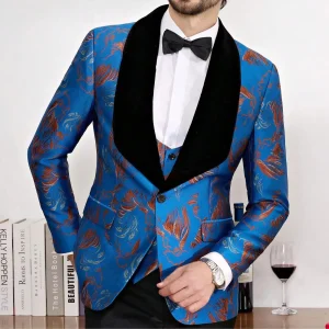 Tuxedo Suits for Men 3 Piece Regular Fit Suit Blazer Jacket Waistcoat Pants Men Suit Set for Wedding