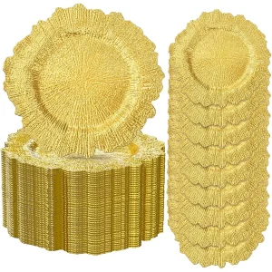 20pcs Gold Charger Plates13 Inch Charger Plates Bulk Round Ruffled Rim Chargers for Dinner Plate Disposable Chargers Plate for