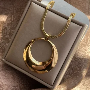 Stainless Steel Exaggerated Punk Big Round O Shaped Pendant Necklace Women Men Chunky Snake Blade Chain Grunge Steampunk Jewelry